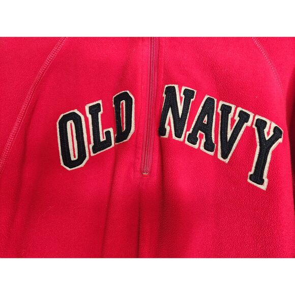 Men's Old Navy Red quarter-zip fleece pullover Sz. L Front Spell Out Y2k Retro - Picture 2 of 10